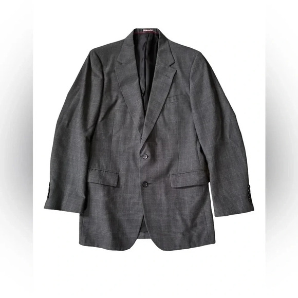 STAFFORD mens charcoal gray plaid two button sport coat suit jacket blazer 40L - Picture 1 of 6